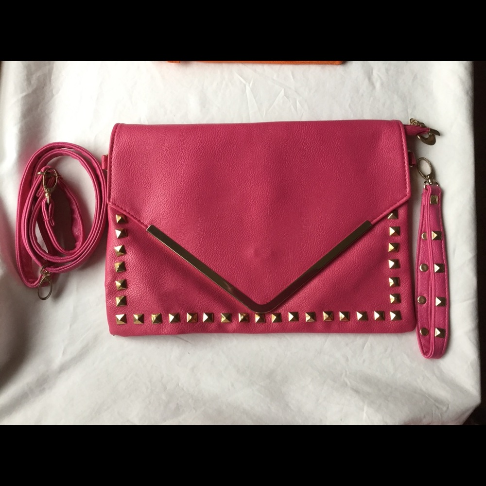 Rock Stud Handbag Convertible CLUTCH-WRISTLET-SHOULDER Bag, PINK